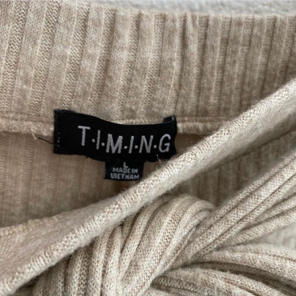 Knit ribbed wide leg oatmeal tan palazzo pants medium M L - Picture 3 of 4